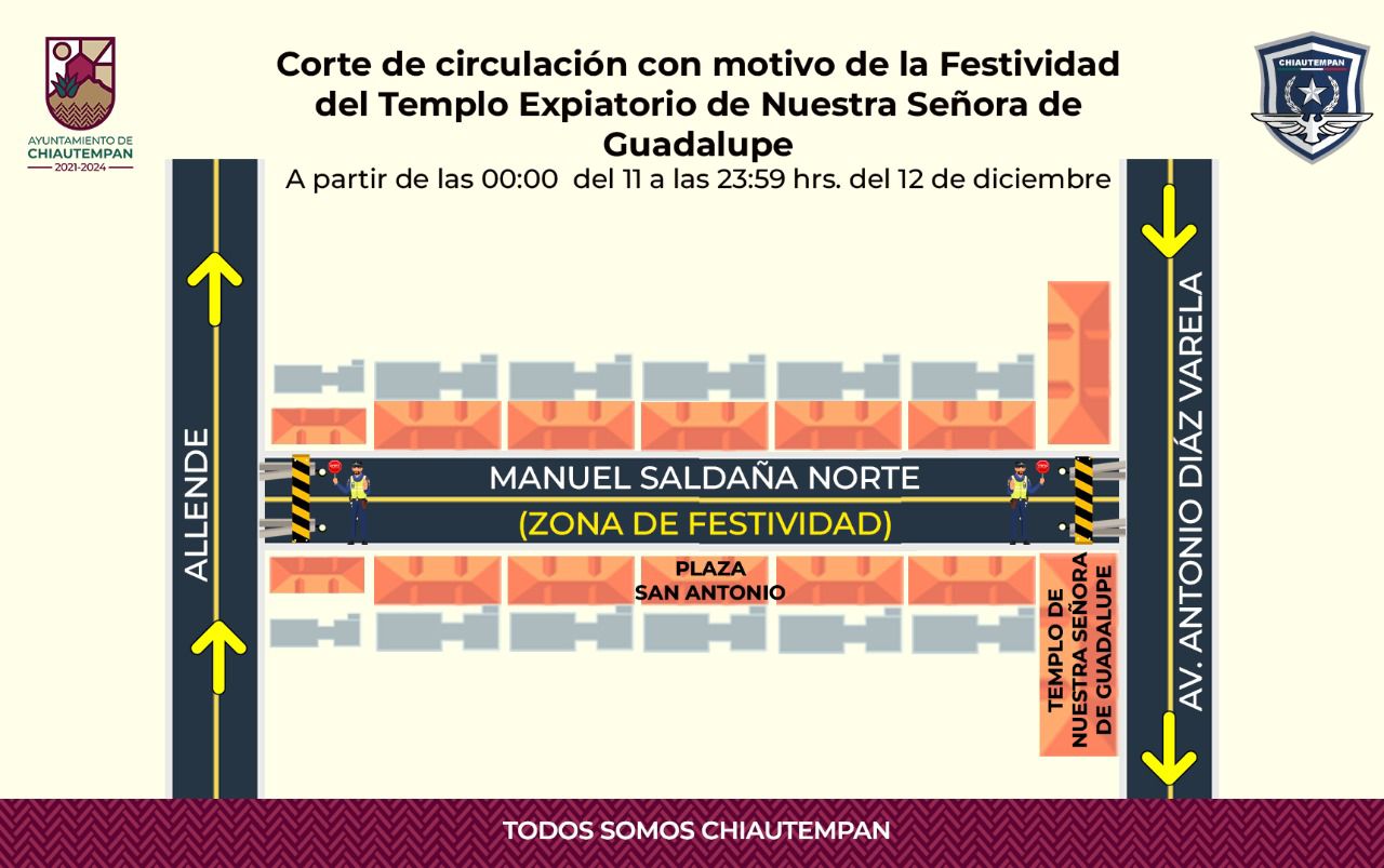 Informan cierre de vialidad el 11 y de 12 de diciembre, en Chiautempan